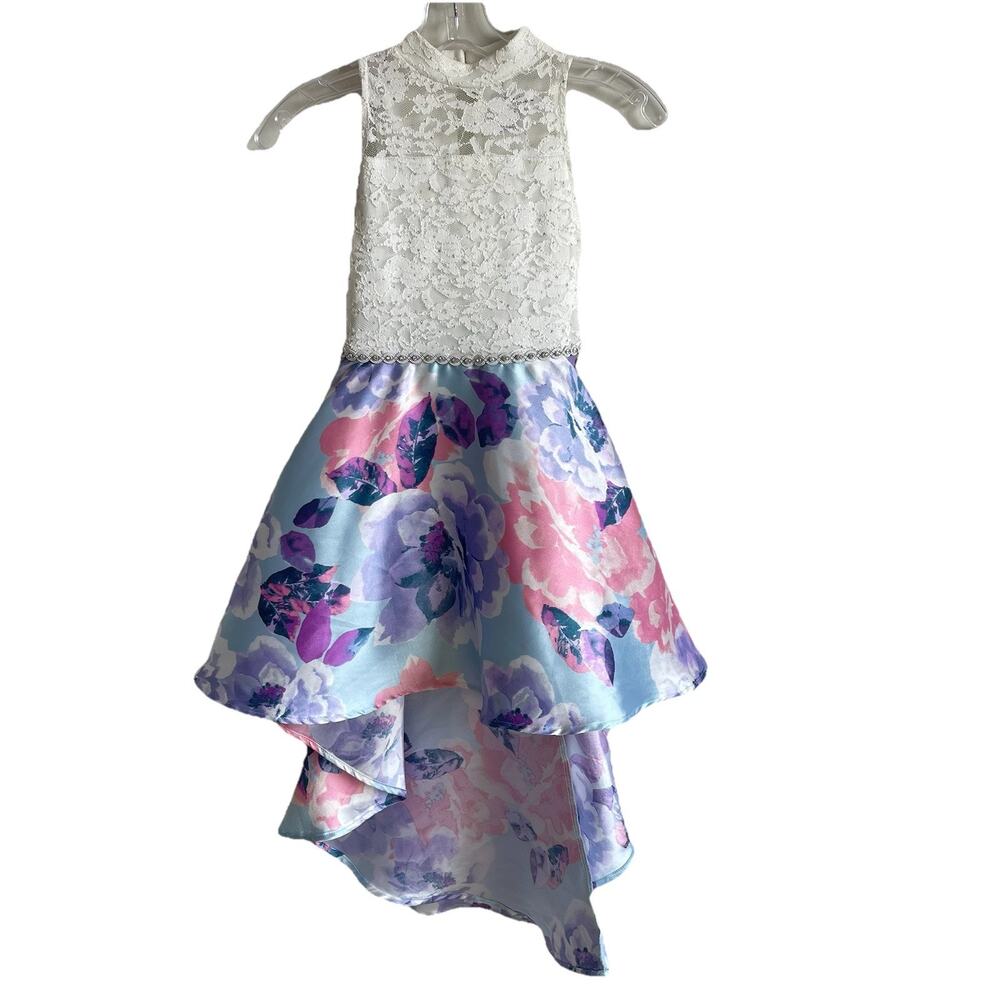 Speechless Girls 7 Formal Dance Pageant High Low Floral Lace Gown Dress